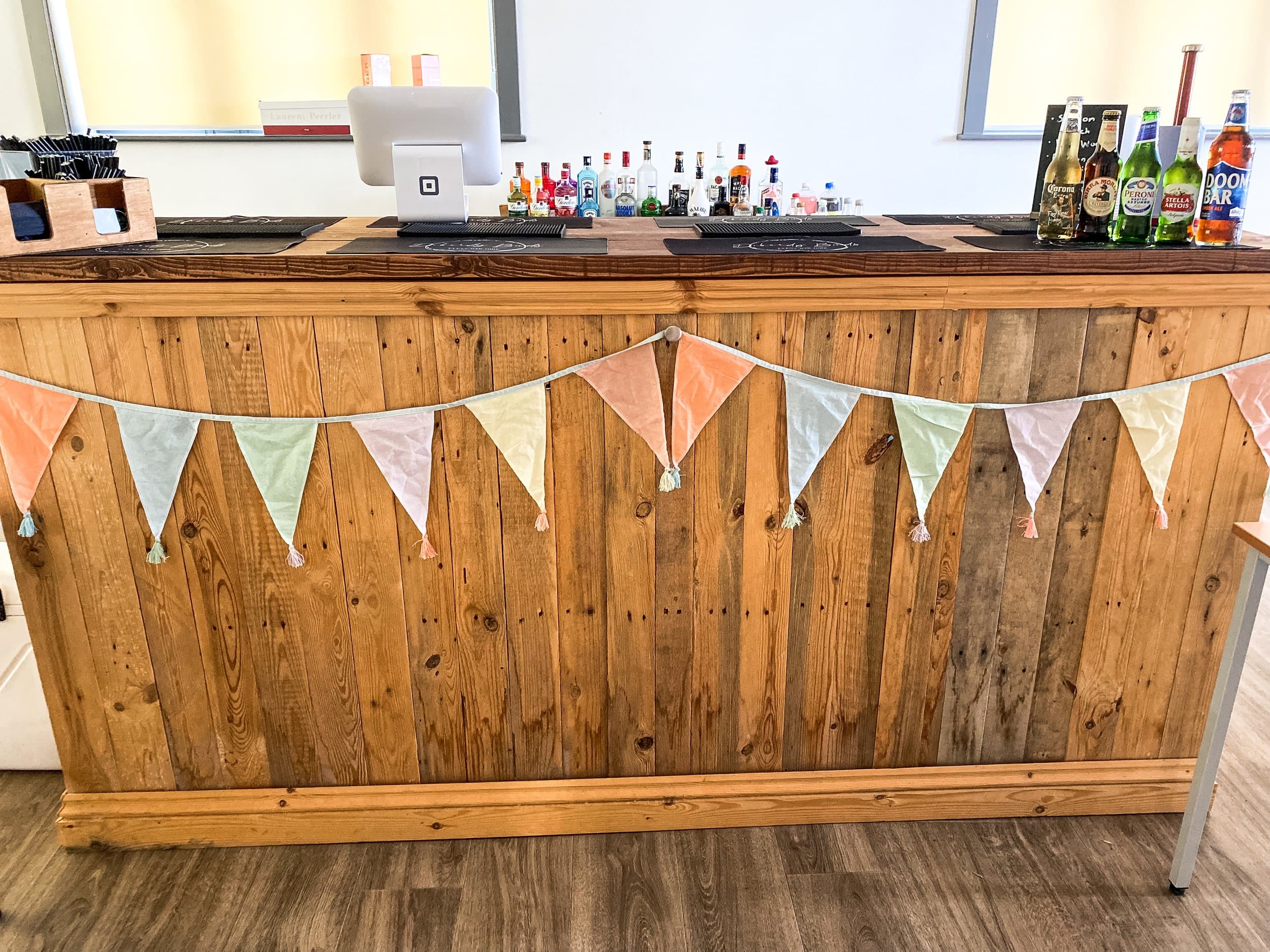 Handcrafted pallet bar setup